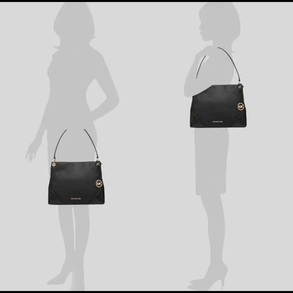 NWT Michael Kors Nicole Medium Pebbled Leather Shoulder Bag In Black - Picture 3 of 12